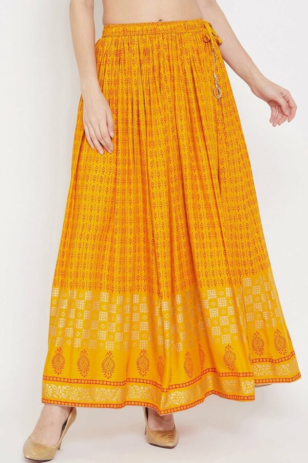 Clora Creation Women Mustard-Yellow & Orange Printed Flared Maxi Skirt