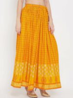 Clora Creation Women Mustard-Yellow & Orange Printed Flared Maxi Skirt - Image 2