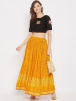 Clora Creation Women Mustard-Yellow & Orange Printed Flared Maxi Skirt - Image 5