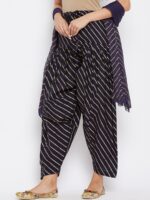Clora Creation Women Navy Blue & Gold-Coloured Leheriya Printed Cotton Loose-Fit Salwar With Dupatta - Image 3