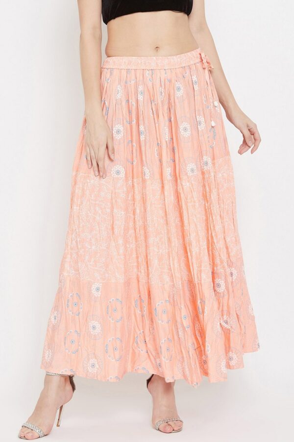 Clora Creation Women Peach-Coloured & White Printed Tiered Maxi Skirt