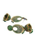 Crunchy Fashion Gold-Toned & Green Long Dangler Jhumki Earrings - Image 4