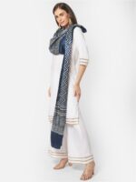 Dupatta Bazaar Navy Blue & White Printed Block Print Dupatta - Image 5