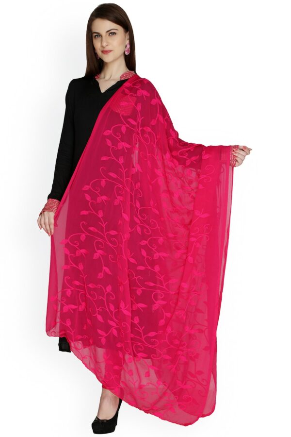 Dupatta Bazaar Pink Embroidered Chiffon Dupatta