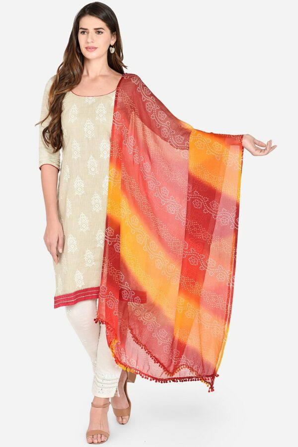 Dupatta Bazaar Red & Yellow Bandhini Printed Dupatta