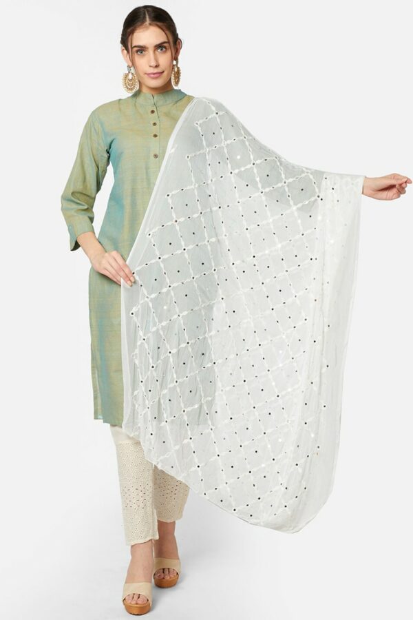 Dupatta Bazaar White Ethnic Motifs Embroidered Dupatta