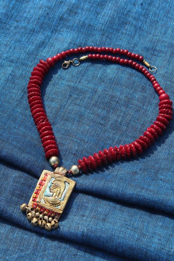 ExclusiveLane Gold-Toned Tribal Warrior Beaded Brass Handcrafted Necklace