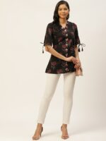 FABRIC FITOOR Coffee Brown & Maroon Printed Pure Cotton A-Line Top - Image 5