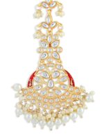 Fida Gold-Plated Kundan-Studded Pearl Beaded Meenakari Handcrafted Maang Tikka - Image 6