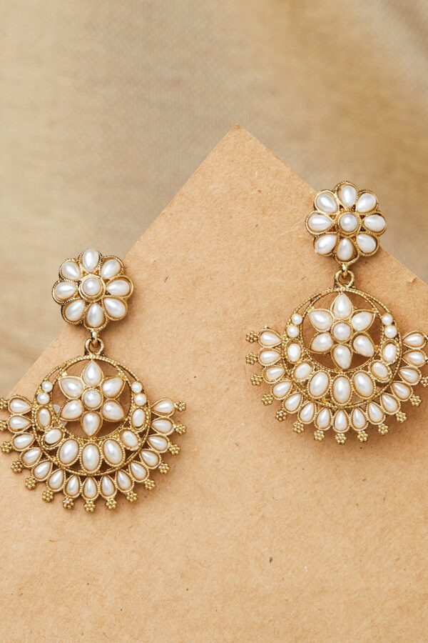 Fida Gold-Plated & White Crescent Shaped Chandbalis