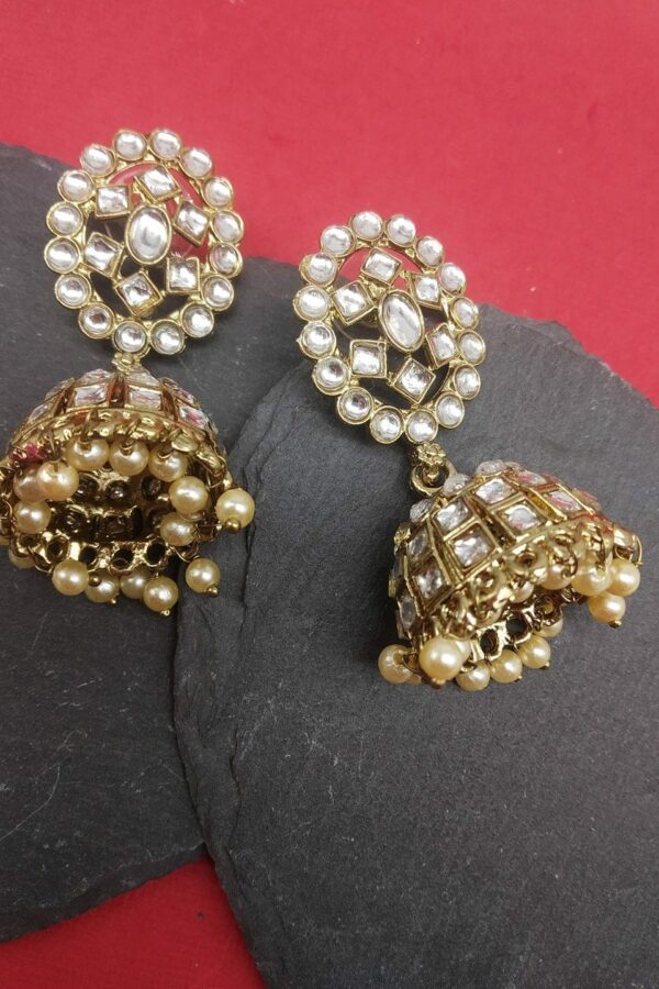 Fida Gold-Toned Kundan Studded Dome Shaped Jhumkas