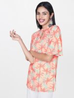 Global Desi Women Pink & Teal Blue Tropical Print Top - Image 3