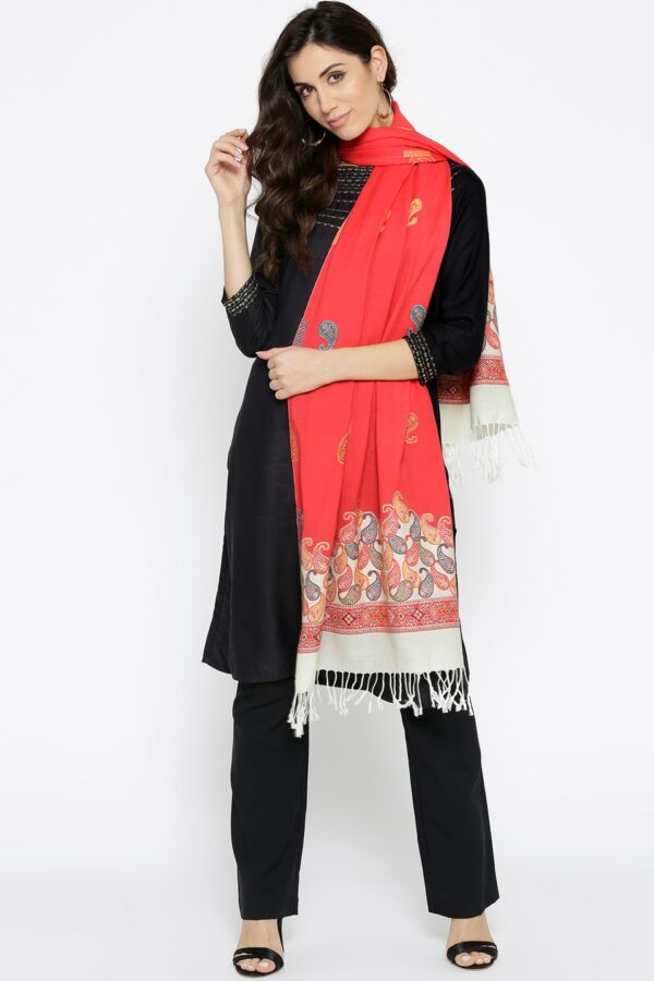 HK colours of fashion Women Coral Pink Woven Design Stole