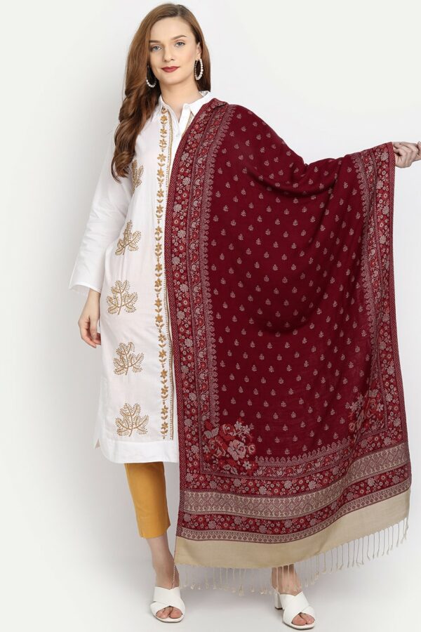 HK colours of fashion Women Maroon & White Woven-Design Shawl