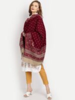 HK colours of fashion Women Maroon & White Woven-Design Shawl - Image 3