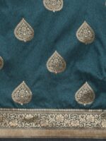 House of Pataudi Teal & Gold-Toned Ethnic Motifs Zari Silk Blend Banarasi Saree - Image 5
