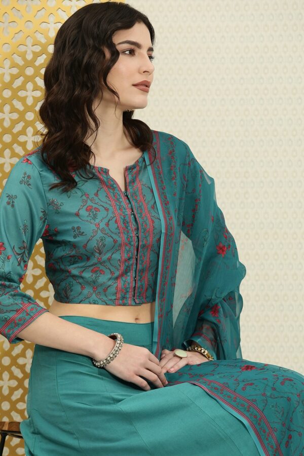 House of Pataudi Women Blue Printed Lehenga Choli