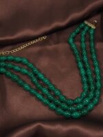 I Jewels Green & Gold-Plated 3 Layer Handcrafted Choker Necklace