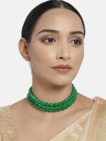 I Jewels Green & Gold-Plated 3 Layer Handcrafted Choker Necklace - Image 5