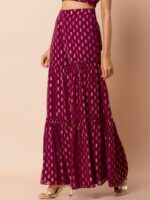 INDYA Women Burgundy Printed Flared Sharara - Image 2