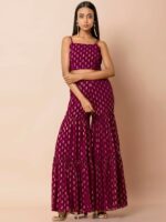 INDYA Women Burgundy Printed Flared Sharara - Image 4