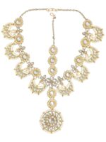 KARATCART Gold-Plated & White Kundan-Studded & Pearls Beaded Floral Shaped Sheeshphool Mathapatti - Image 4
