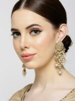 KARATCART Off-White Gold-Plated Stone-Studded Floral Drop Earrings - Image 4