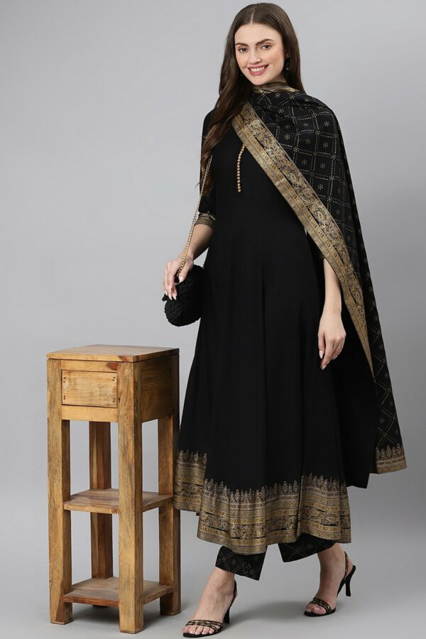 Khushal K Women Black Ethnic Motifs Printed Kurta with Palazzos & With Dupatta