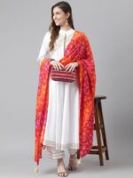 Khushal K Women White Woven Design Kurta with Churidar & Dupatta