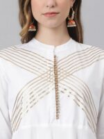 Khushal K Women White Woven Design Kurta with Churidar & Dupatta - Image 2