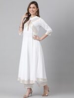 Khushal K Women White Woven Design Kurta with Churidar & Dupatta - Image 4