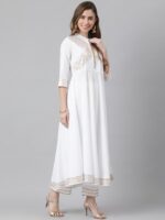 Khushal K Women White Woven Design Kurta with Churidar & Dupatta - Image 5