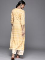 Libas Women Yellow Rayon Checked Printed Kurta - Image 5
