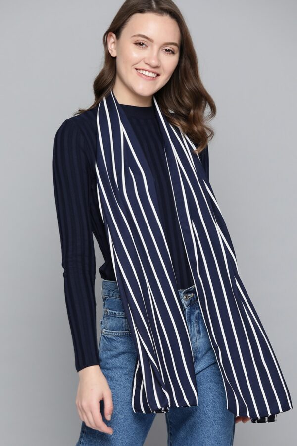 Mast & Harbour Women Navy Blue & White Striped Stole
