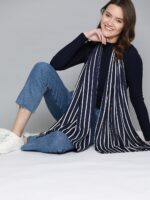 Mast & Harbour Women Navy Blue & White Striped Stole - Image 2