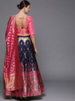 Mitera Navy Blue & Pink Woven Design Semi-Stitched Lehenga & Unstitched Blouse with Dupatta - Image 6