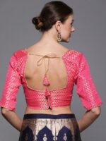 Mitera Navy Blue & Pink Woven Design Semi-Stitched Lehenga & Unstitched Blouse with Dupatta - Image 7