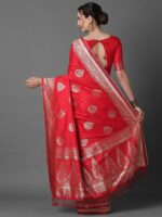 Mitera Red & Silver-Coloured Ethnic Motifs Zari Woven Design Silk Blend Banarasi Saree - Image 3