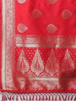 Mitera Red & Silver-Coloured Ethnic Motifs Zari Woven Design Silk Blend Banarasi Saree - Image 5