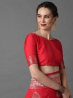 Mitera Red & Silver-Coloured Ethnic Motifs Zari Woven Design Silk Blend Banarasi Saree - Image 6