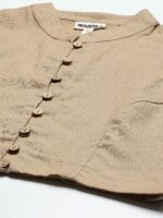 Molcha Women Beige Solid Mandarin Collar Sleeveless Saree Blouse - Image 2