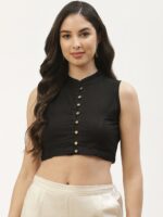 Molcha Women Black Solid Mandarin Collar Sleeveless Saree Blouse