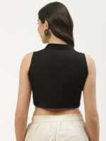 Molcha Women Black Solid Mandarin Collar Sleeveless Saree Blouse - Image 4