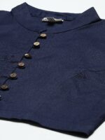 Molcha Women Navy Blue Solid Mandarin Collar Sleeveless Saree Blouse - Image 2