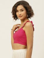 Molcha Women Pink Solid Pure Cotton Saree Blouse - Image 3