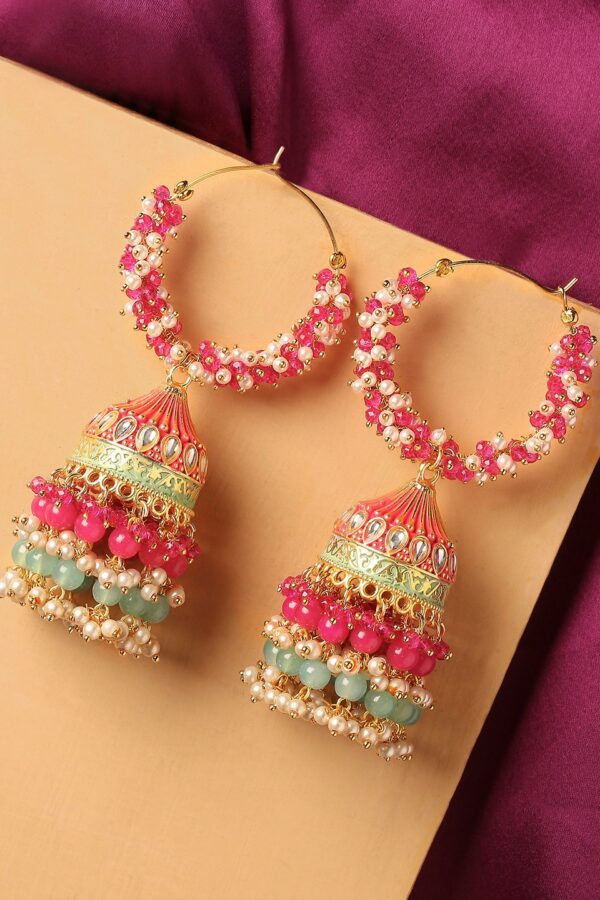 OOMPH Pink Contemporary Jhumkas Earrings