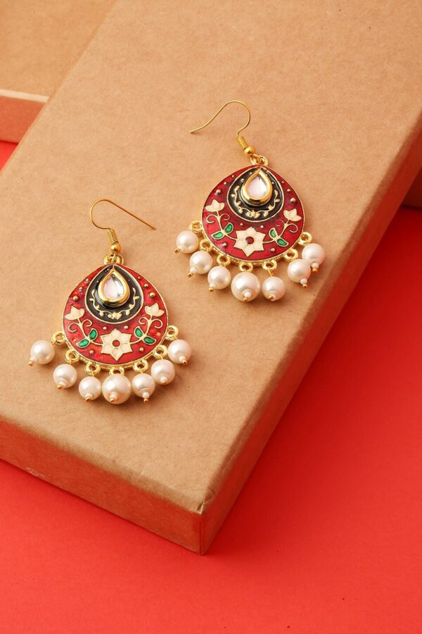 OOMPH Red & Gold-Toned Teardrop Shaped Drop Earrings
