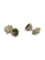 OOMPH Silver & Gold Tone Lotus Ethnic Jhumka Earrings - Image 3