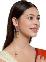 PANASH Gold-Plated & Off-White Meenakari Peacock Shaped Drop Earrings - Image 4