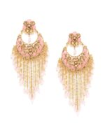 PANASH Gold-Plated & Pink Handcrafted Crescent Shaped Embellished Chandbalis - Image 2